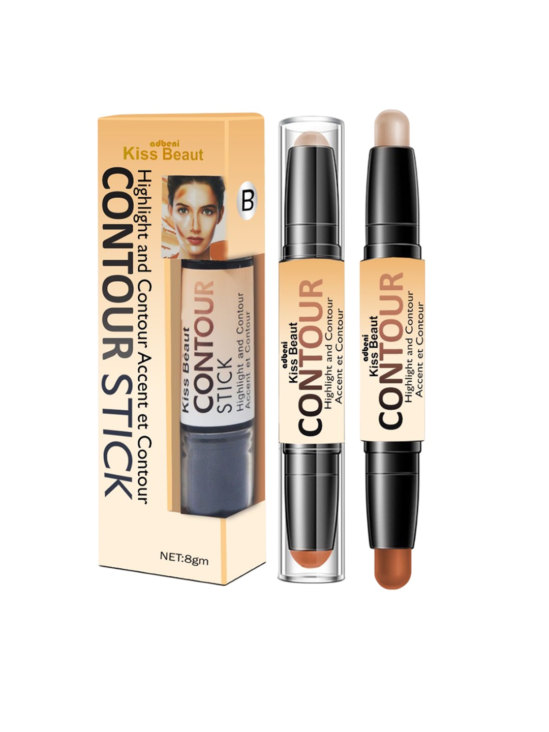 

Adbeni Kiss Beaut Contour & Highlighter Stick - 8 g - Shade B, Beige