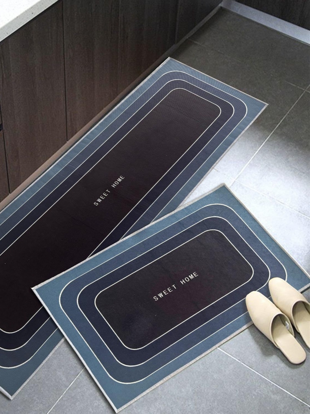 

HomeCloud Blue & Black 2 Pieces Printed Anti-Skid Kitchen Floor Mats