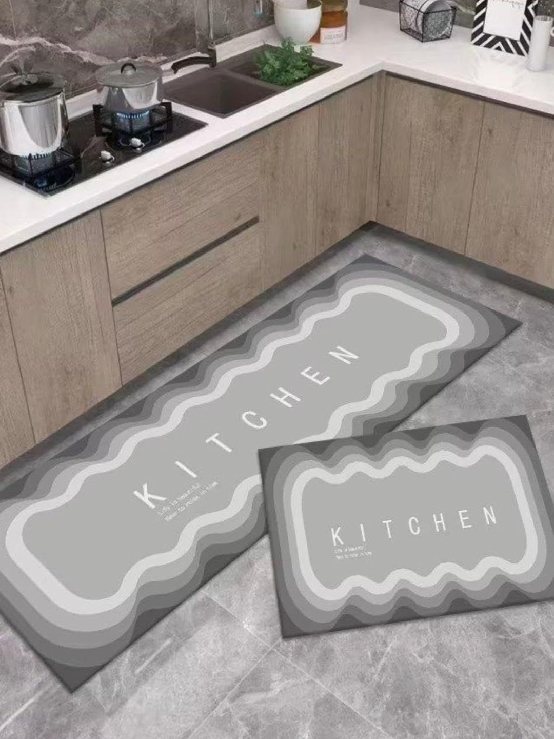 

HomeCloud Grey & White 2 Pieces Typography Printed Non Slip Kitchen Mats