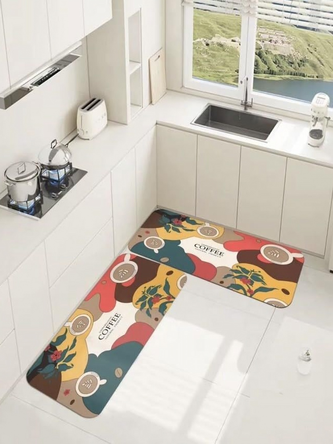 

HomeCloud Brown & Yellow 2 Pieces Graphic Printed Anti-Skid Kitchen Mats