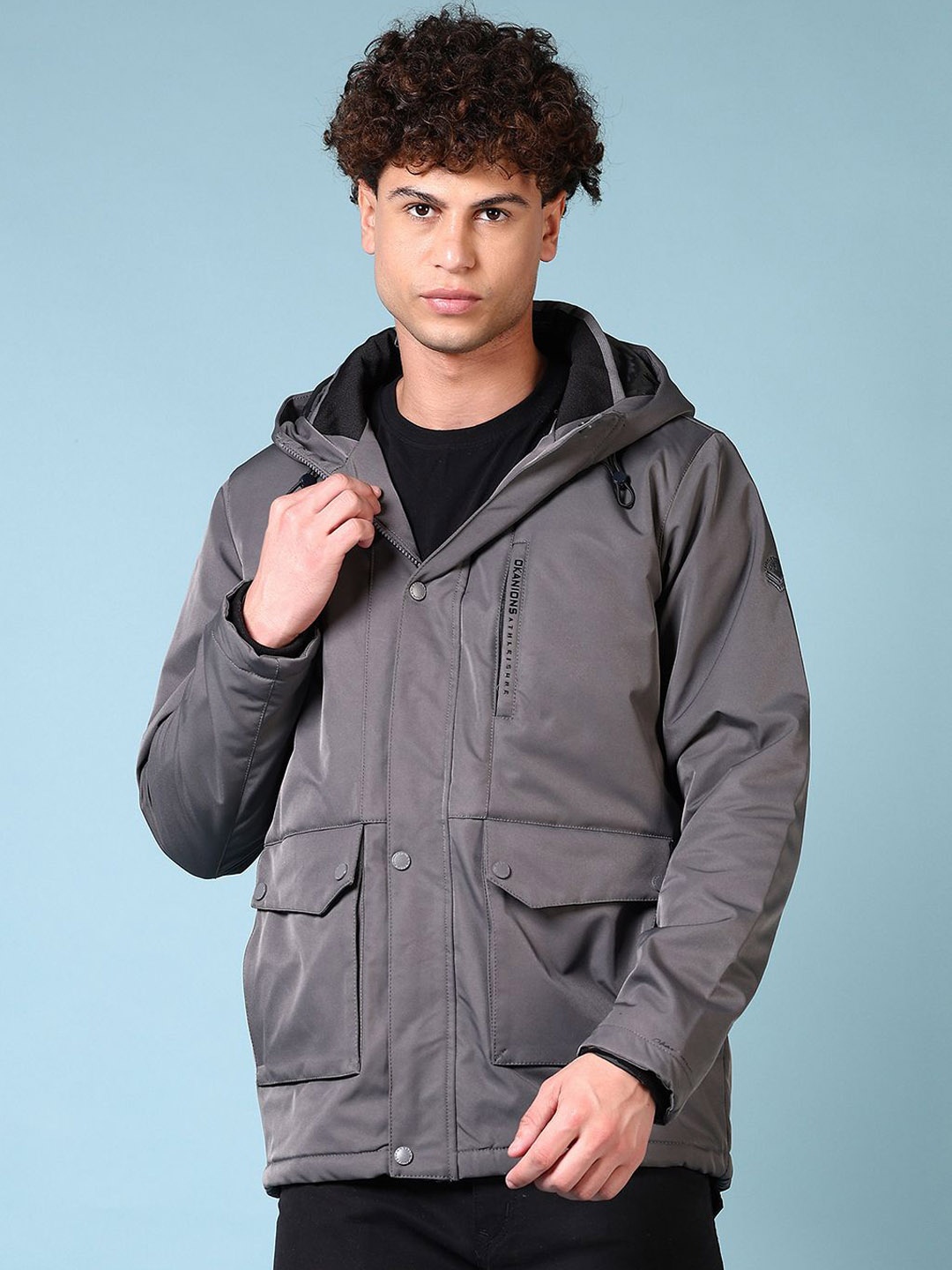 

V-Mart Men Hooded Solid Cotton Casual Tailored Jacket, Grey