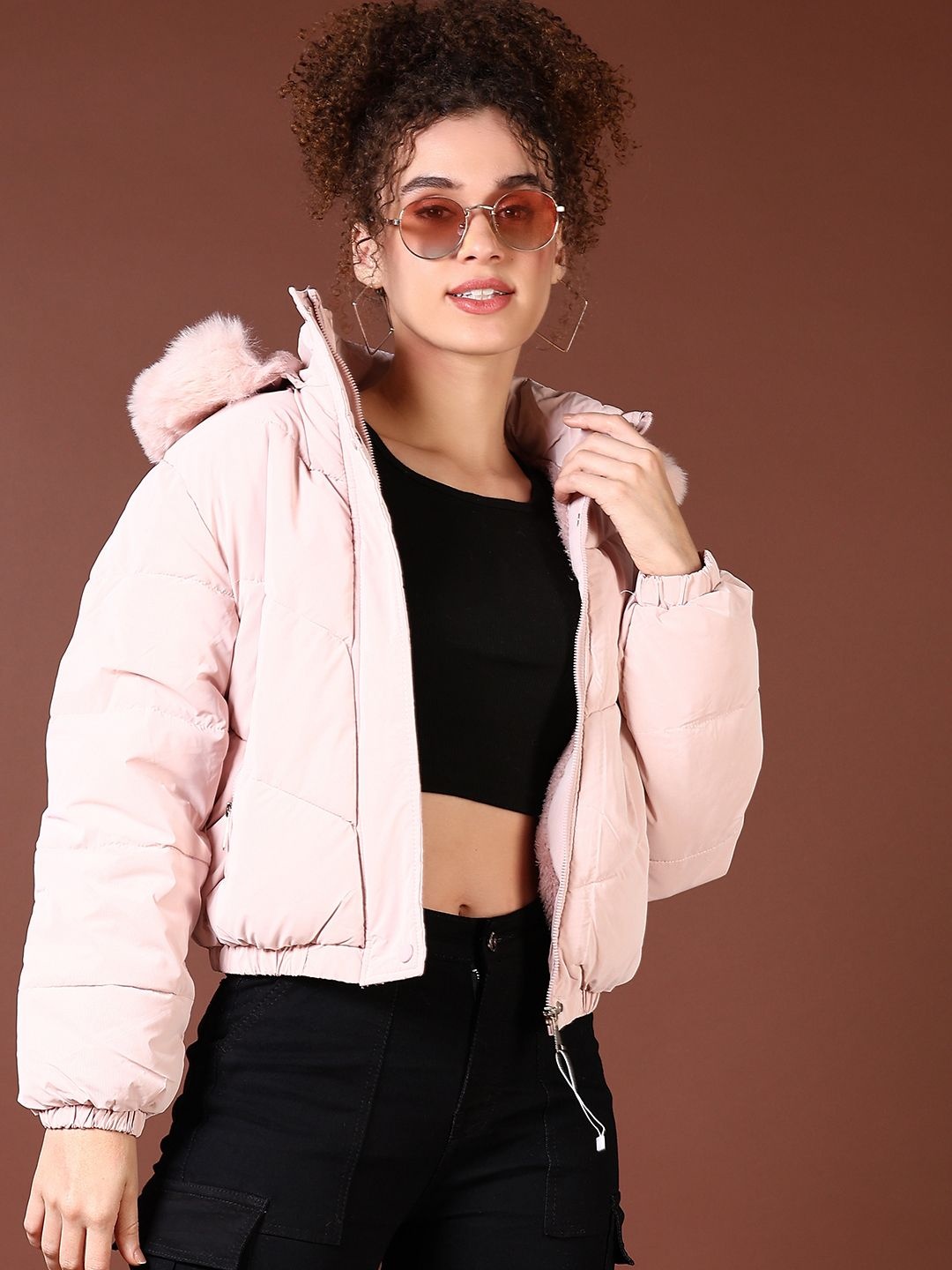 

V-Mart Women Hooded Solid Cotton Casual Parka Jacket, Pink