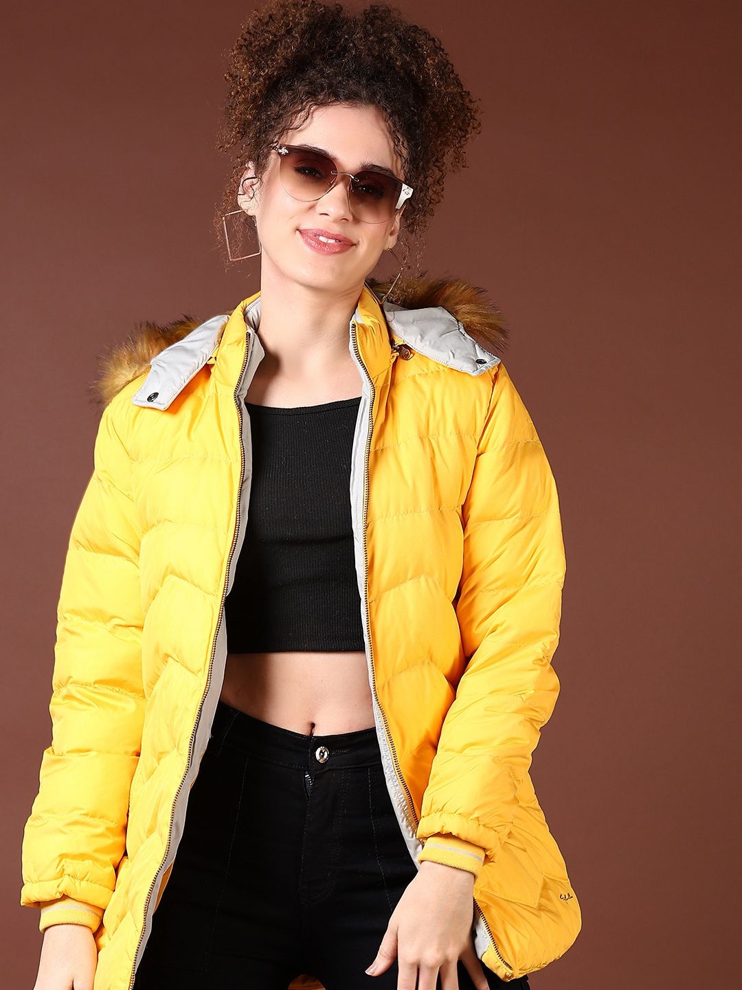 

V-Mart Women Hooded Solid Cotton Casual Parka Jacket, Yellow