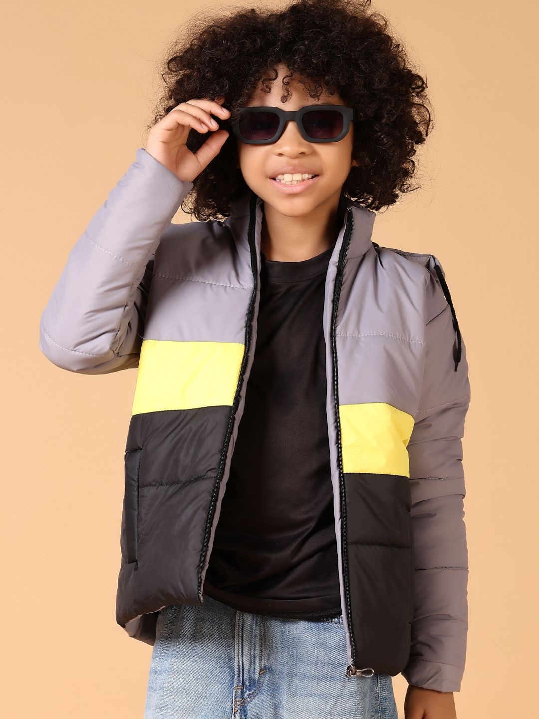 

V-Mart Boys Hooded Colourblocked Cotton Casual Padded Jacket, Grey