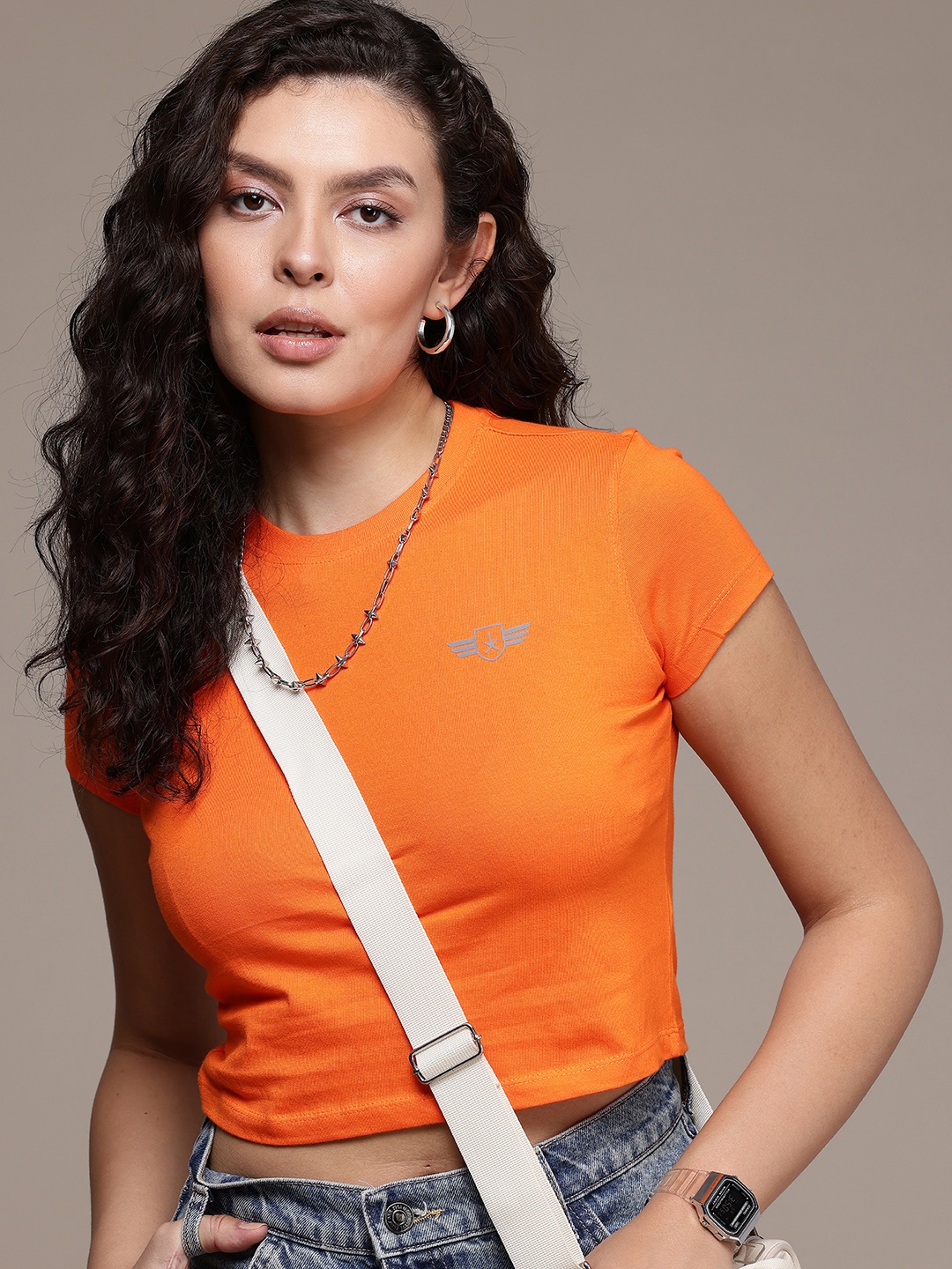 

The Roadster Life Co. Cropped Pure Cotton T-shirt, Orange