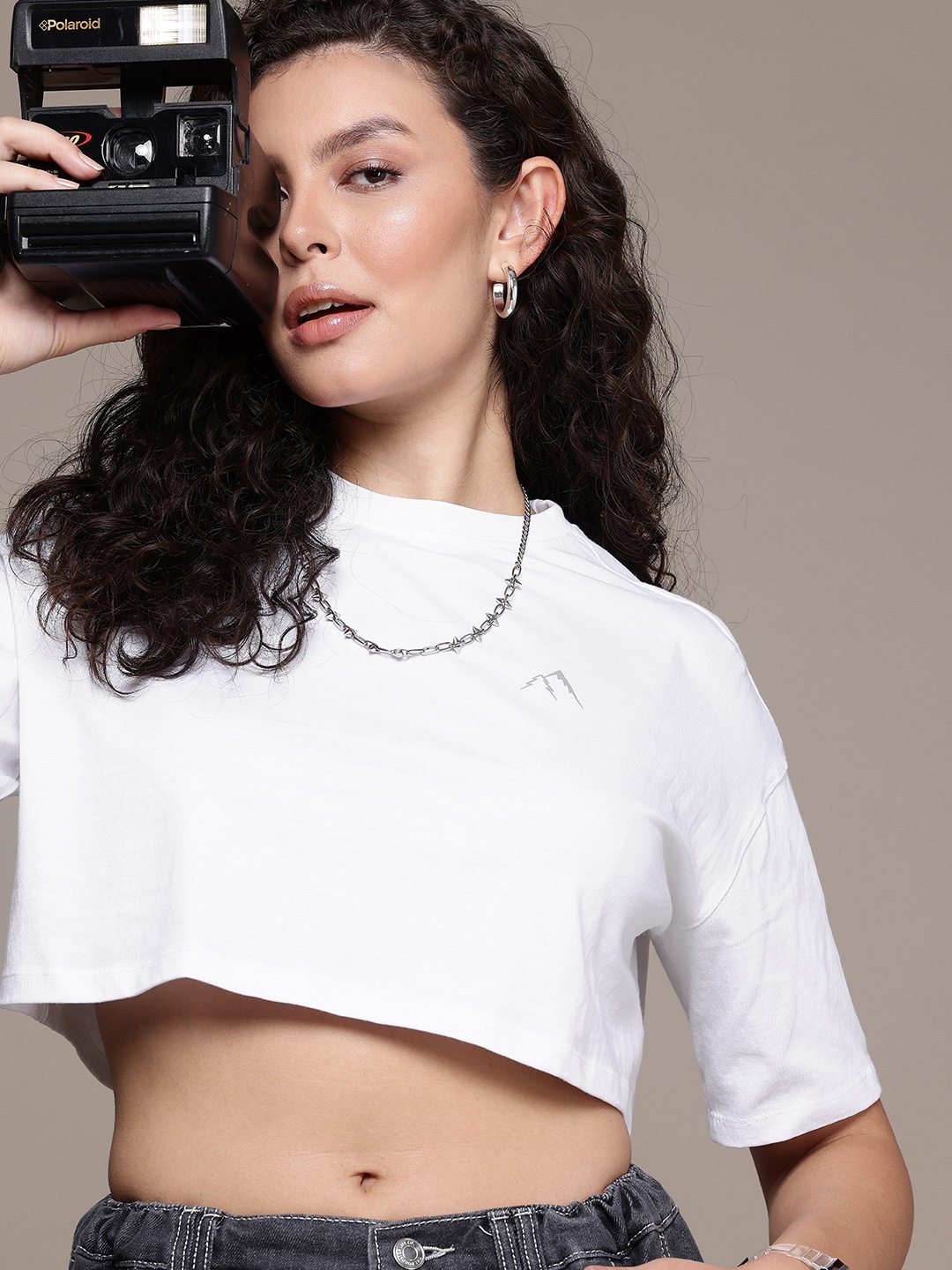 

The Roadster Life Co. Oversized Fit Cropped Pure Cotton T-Shirt, White