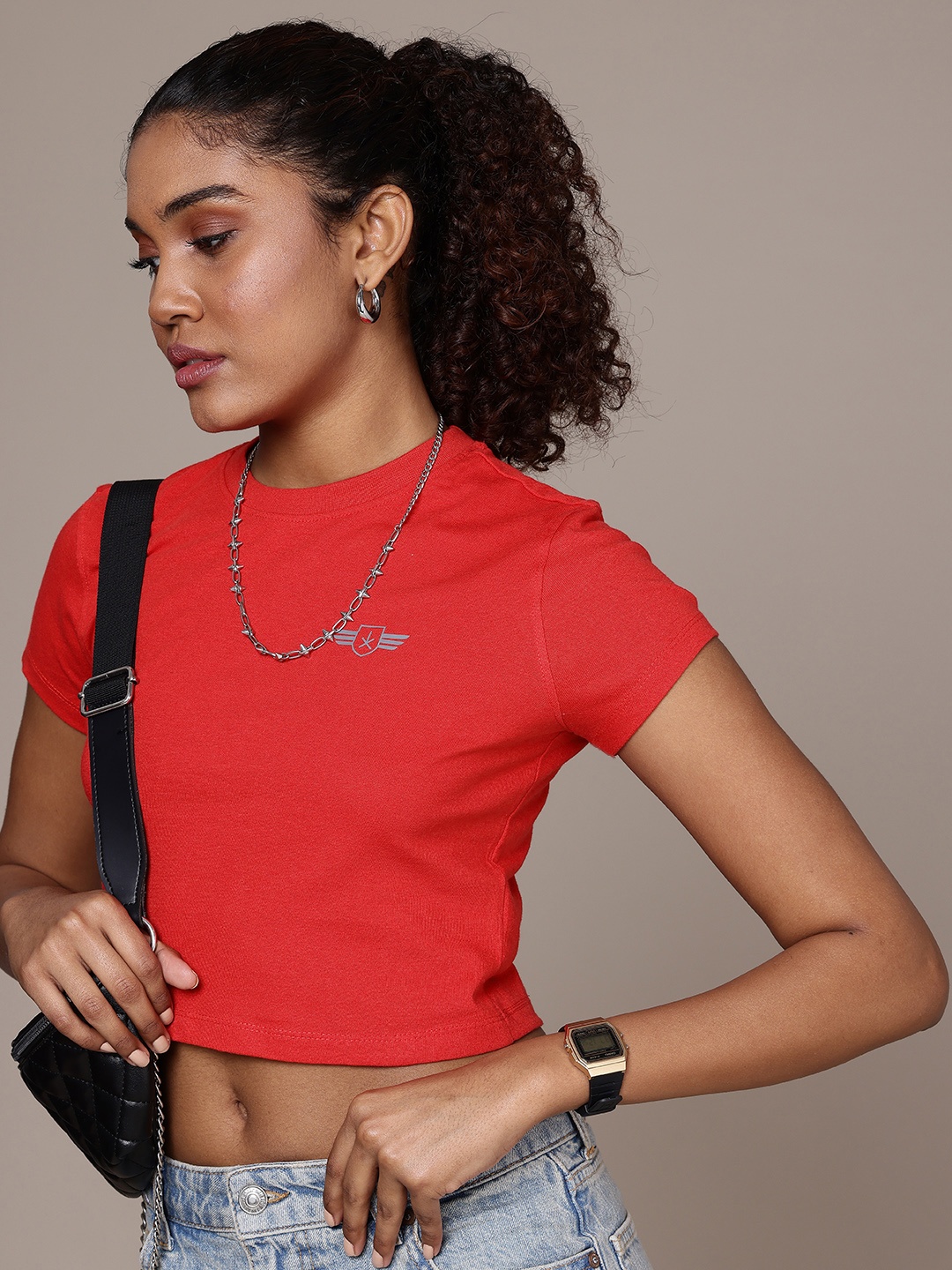 

The Roadster Life Co. Regular Fit Crop T-shirt, Red