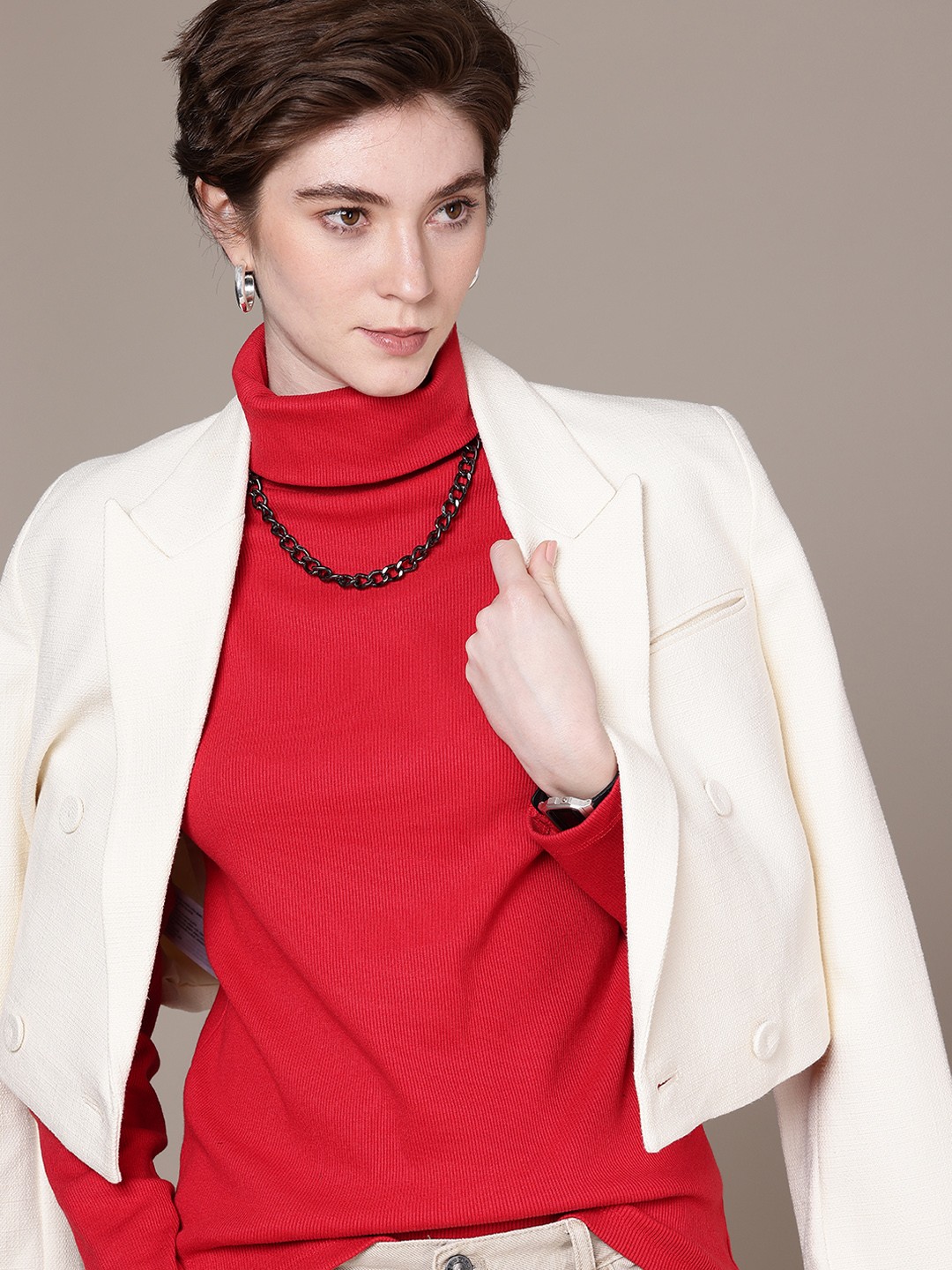 

The Roadster Life Co. Ribbed Turtle Neck Pullover, Red