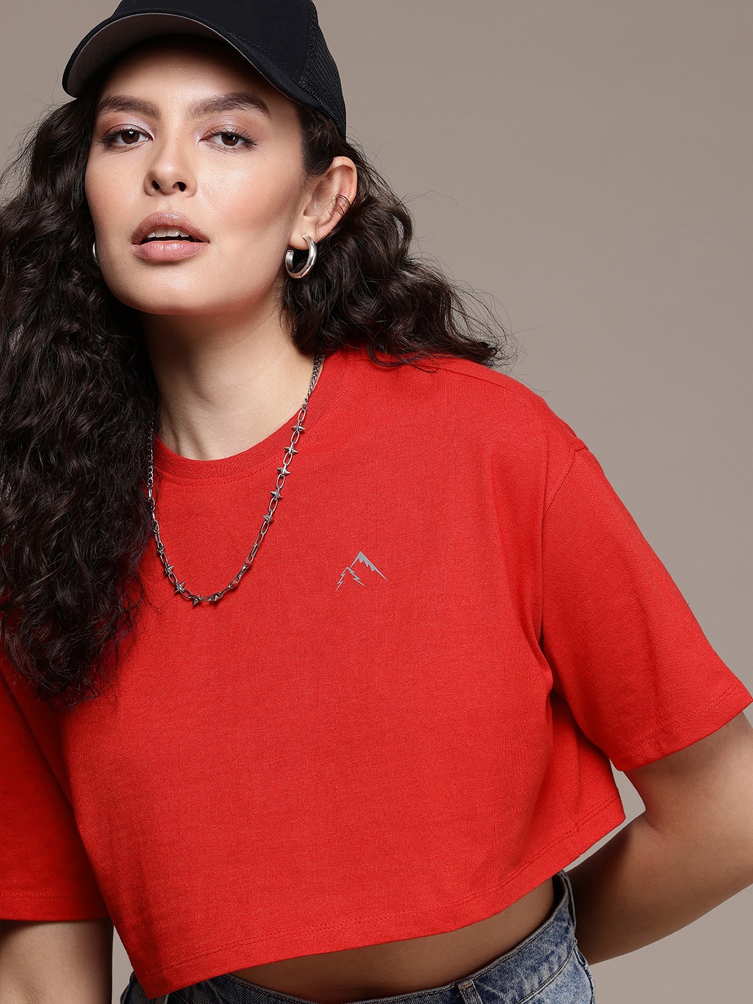 

The Roadster Life Co. Drop-Shoulder Sleeves Boxy Crop T-shirt, Red