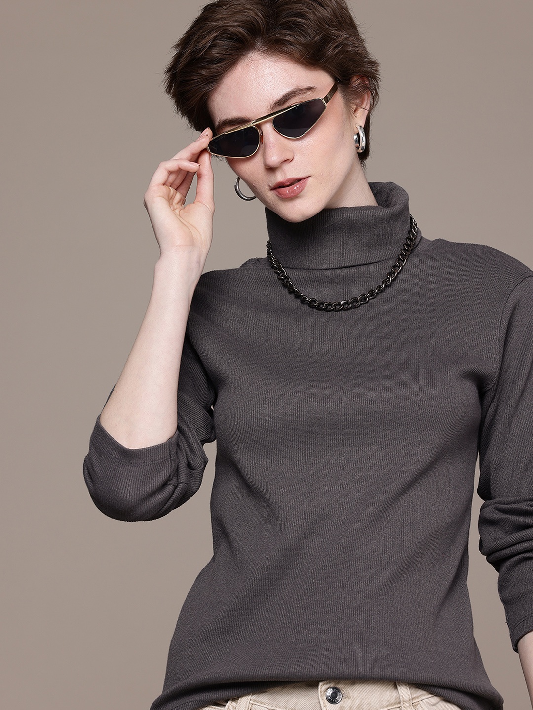 

The Roadster Life Co. Ribbed Turtle Neck Pullover, Grey