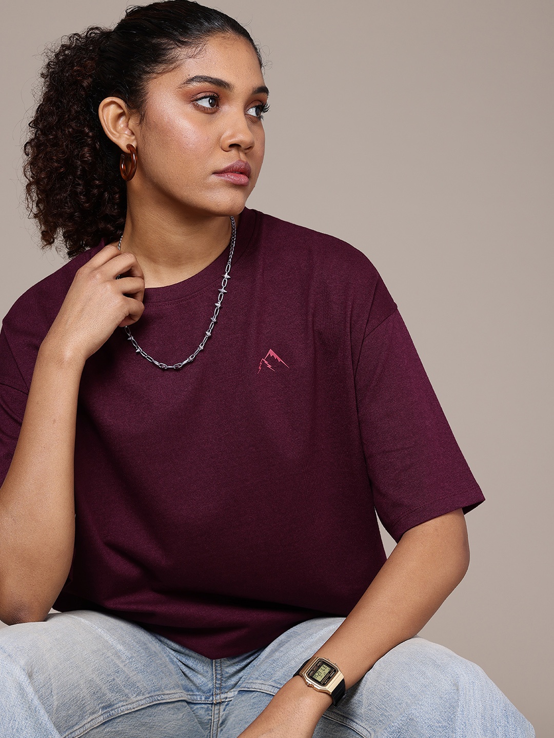 

The Roadster Life Co. Drop-Shoulder Sleeves Oversized T-shirt, Burgundy