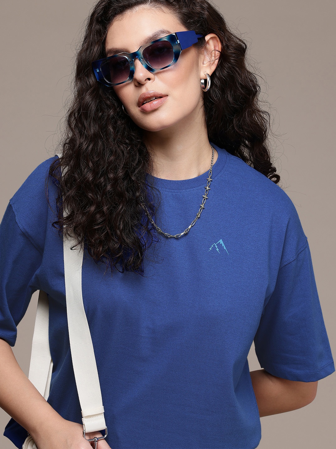 

The Roadster Life Co. Oversized Fit Drop-Shoulder Sleeves T-shirt, Blue