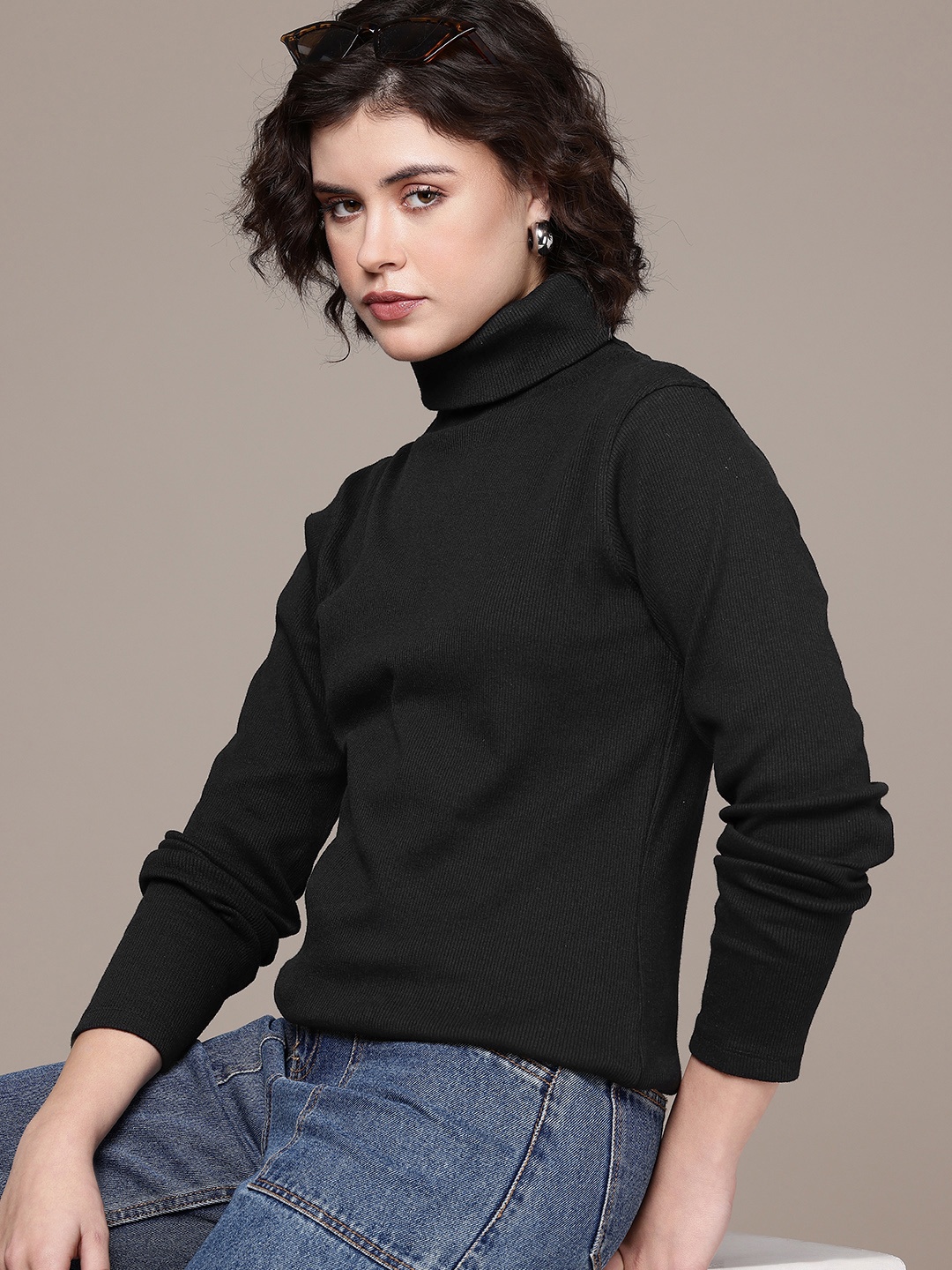 

The Roadster Life Co. Turtle Neck Ribbed Pullover Sweater, Black