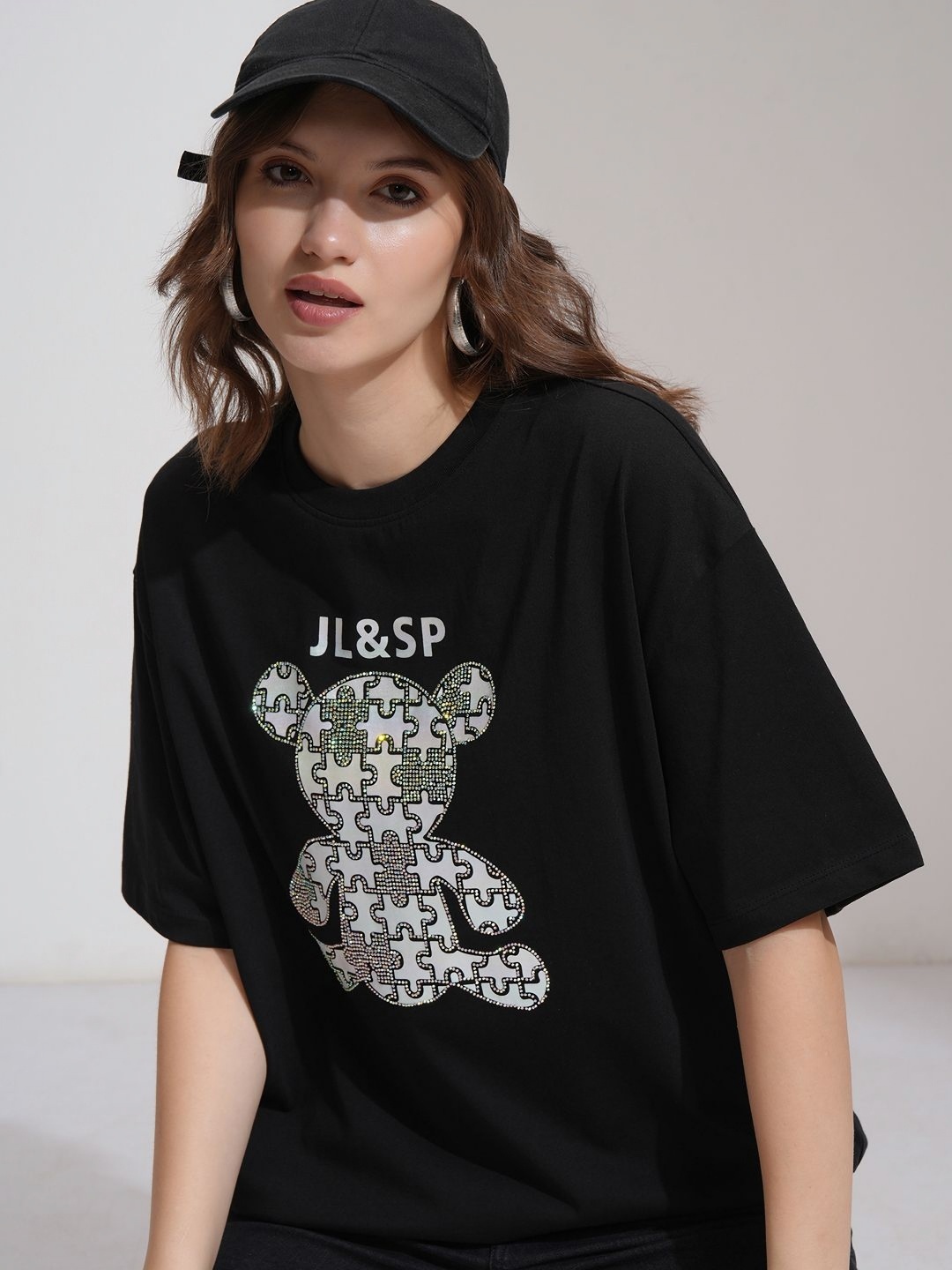 

Street By Tokyo Talkies Women Drop-Shoulder Sleeves T-shirt, Black