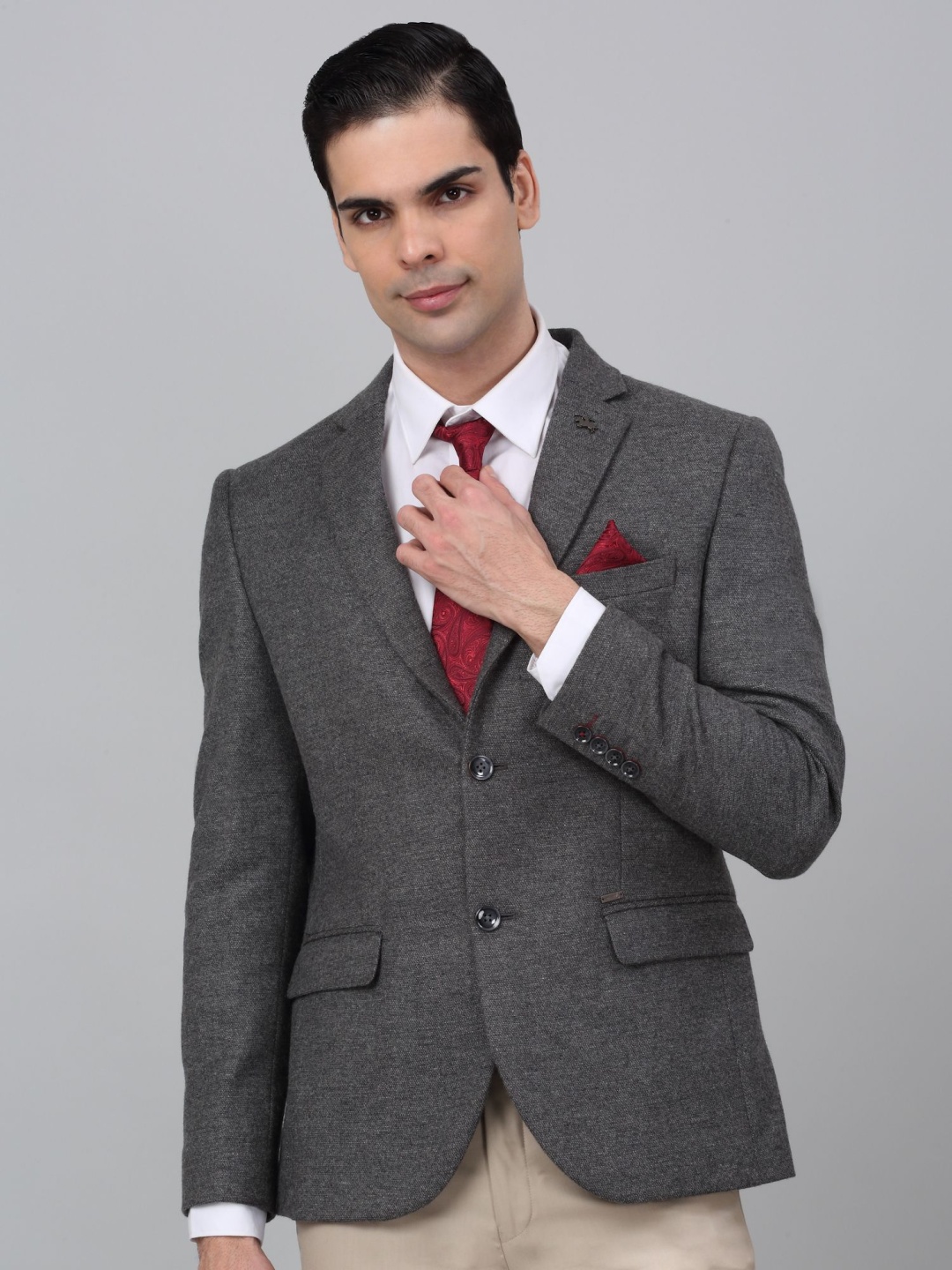 

Cantabil Self Design Single Breasted Formal Blazer, Grey