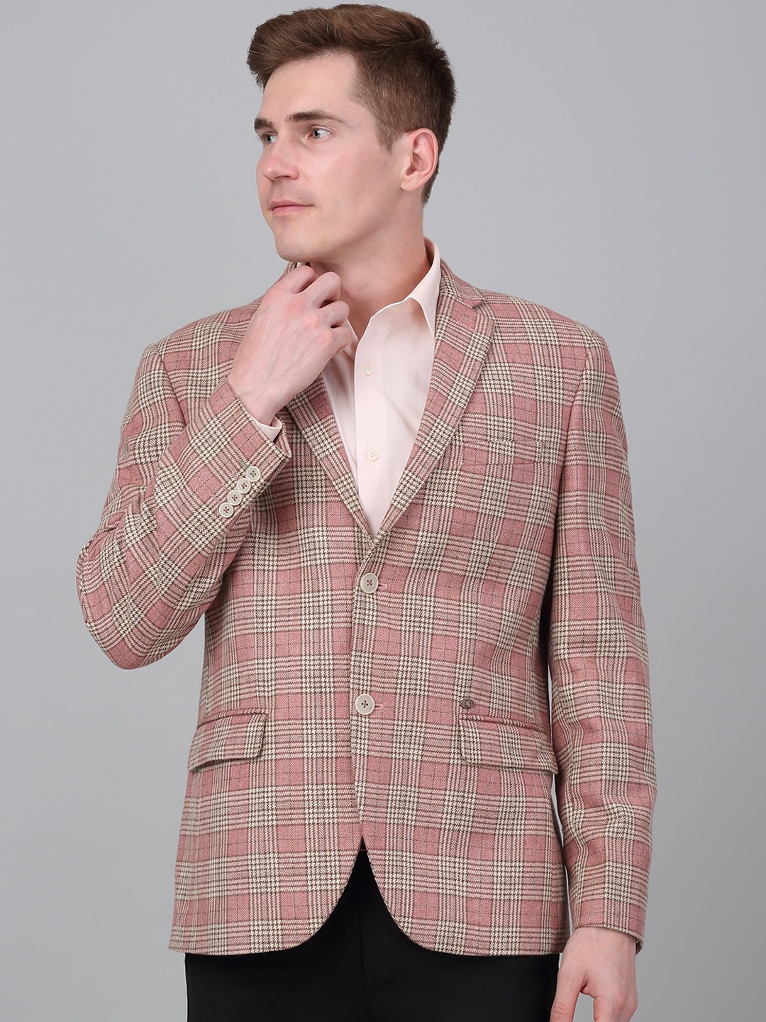 

Cantabil Checked Single Breasted Formal Blazer, Coral