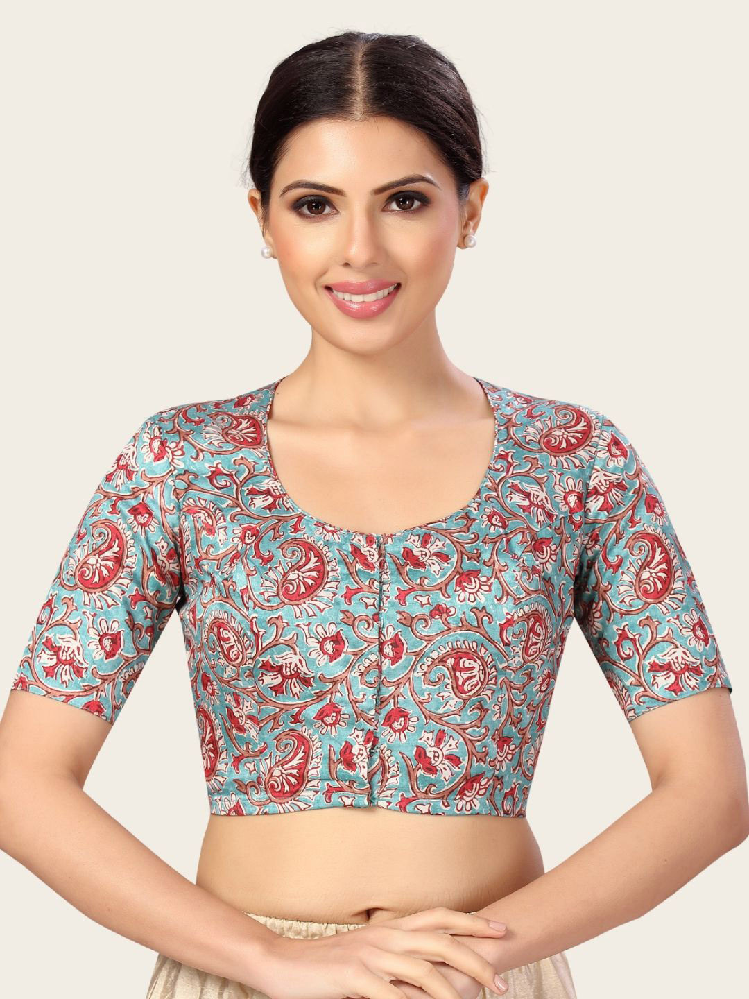 

Studio Shringaar Women Readymade Kalamkari Printed Saree Blouse, Blue