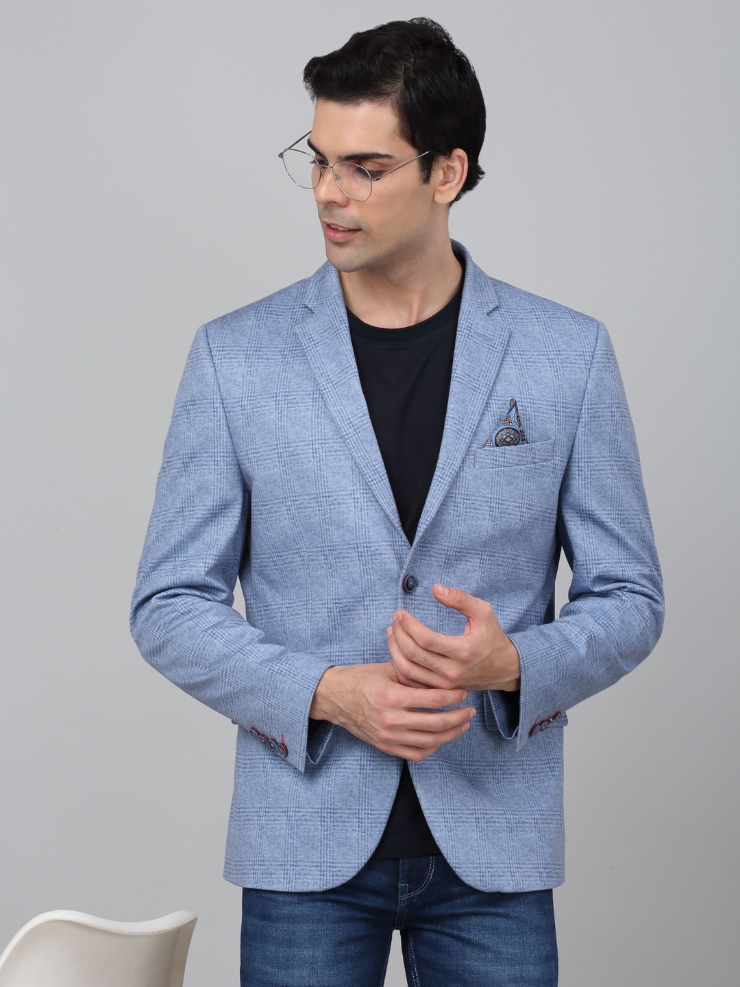 

Cantabil Checked Notched Lapel Single Breasted Blazer, Blue