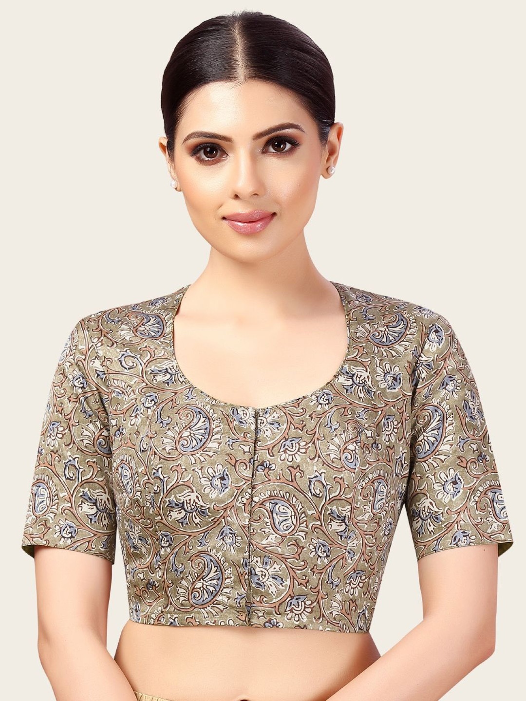 

Studio Shringaar Readymade Printed Saree Blouse, Brown