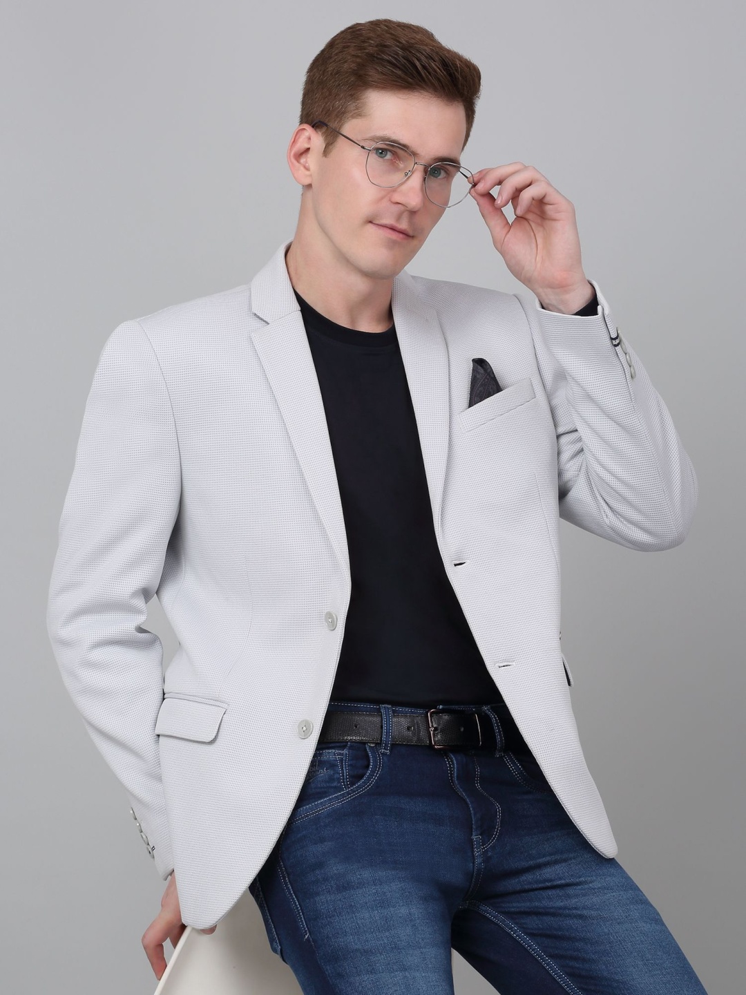 

Cantabil Self Design Single Breasted Blazer, Grey