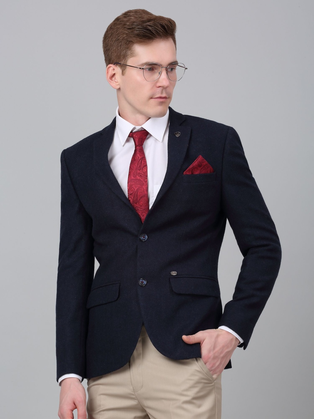 

Cantabil Self Design Single Breasted Formal Blazer, Navy blue