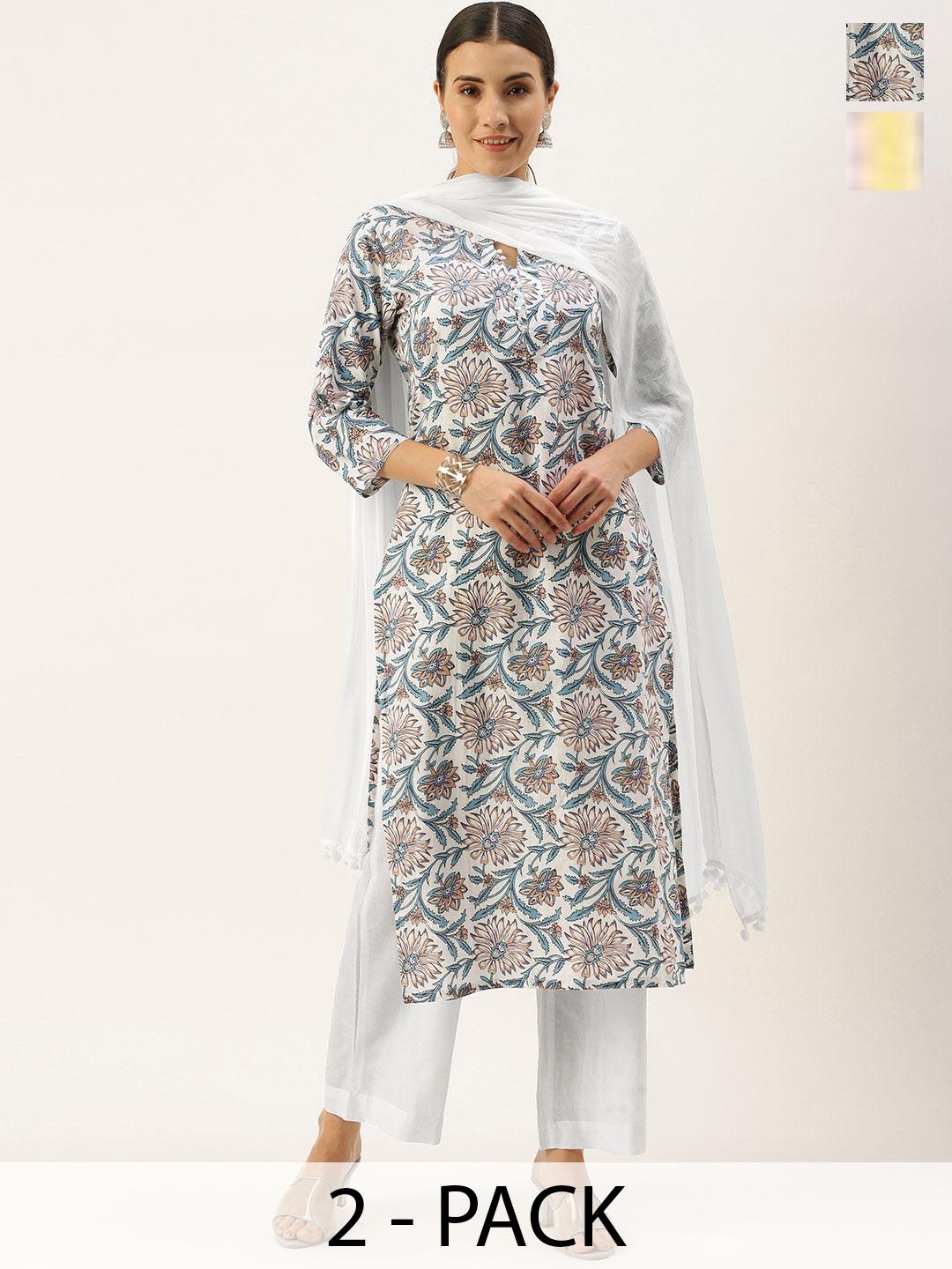 

KALINI Selection of 2 Floral Printed Straight Kurta Set, Grey