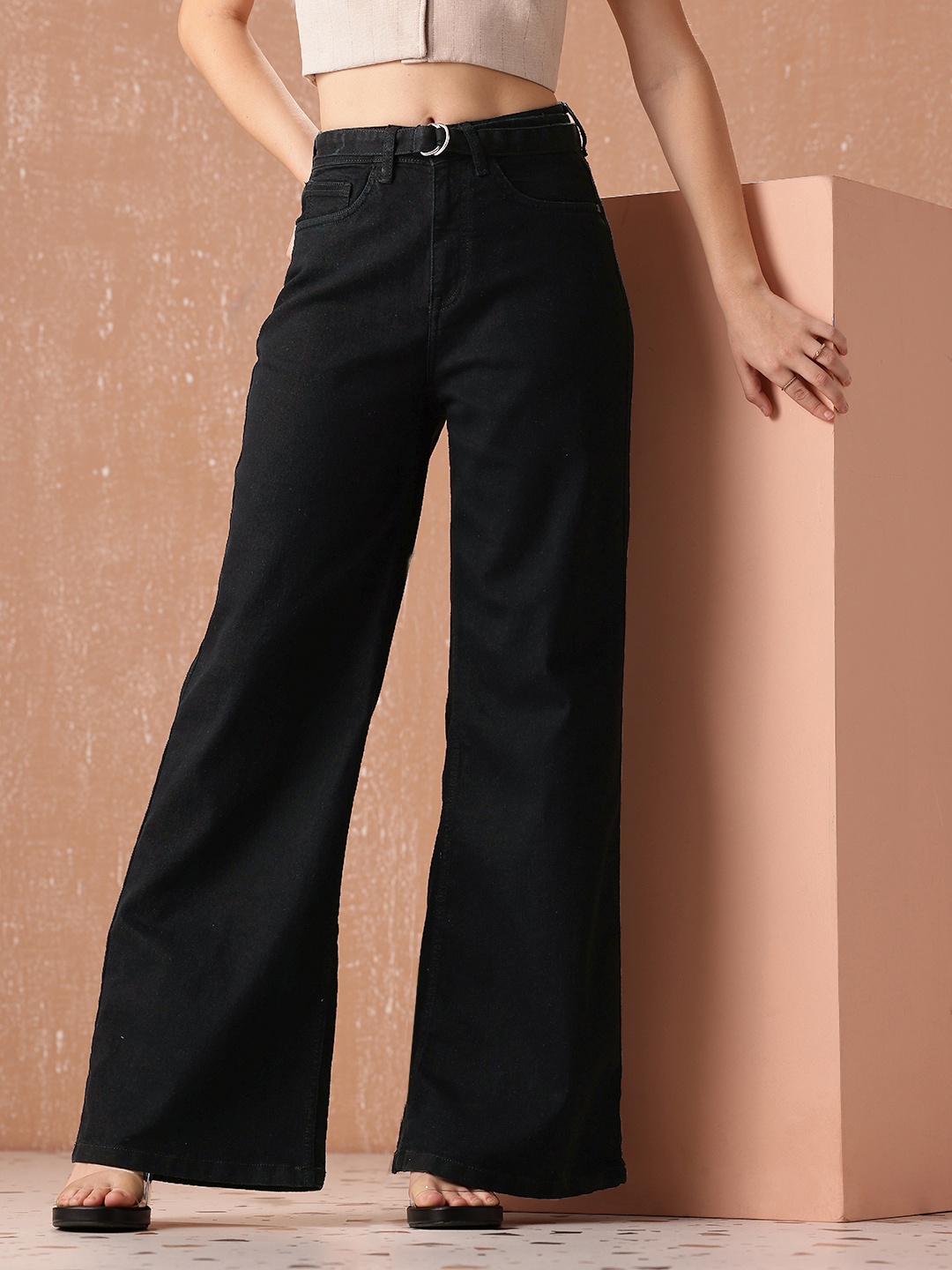 

all about you Women Wide Leg High-Rise Stretchable Jeans, Black