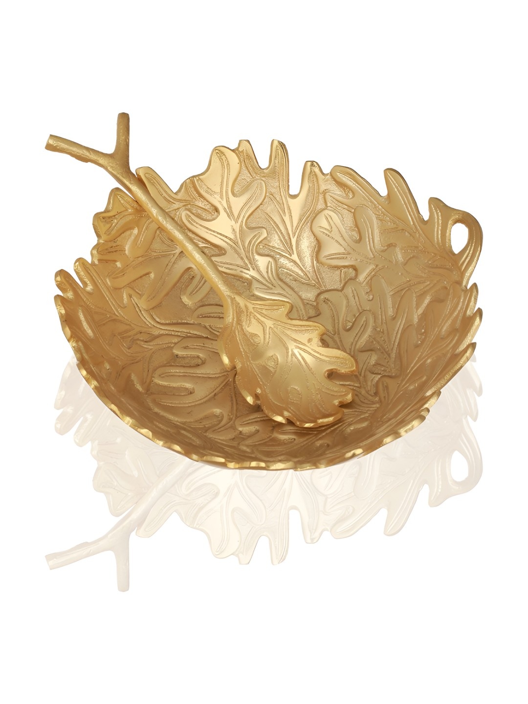 

Troveas Gold-Toned Textured Lush Leaves Salad Aluminium Serving Bowl