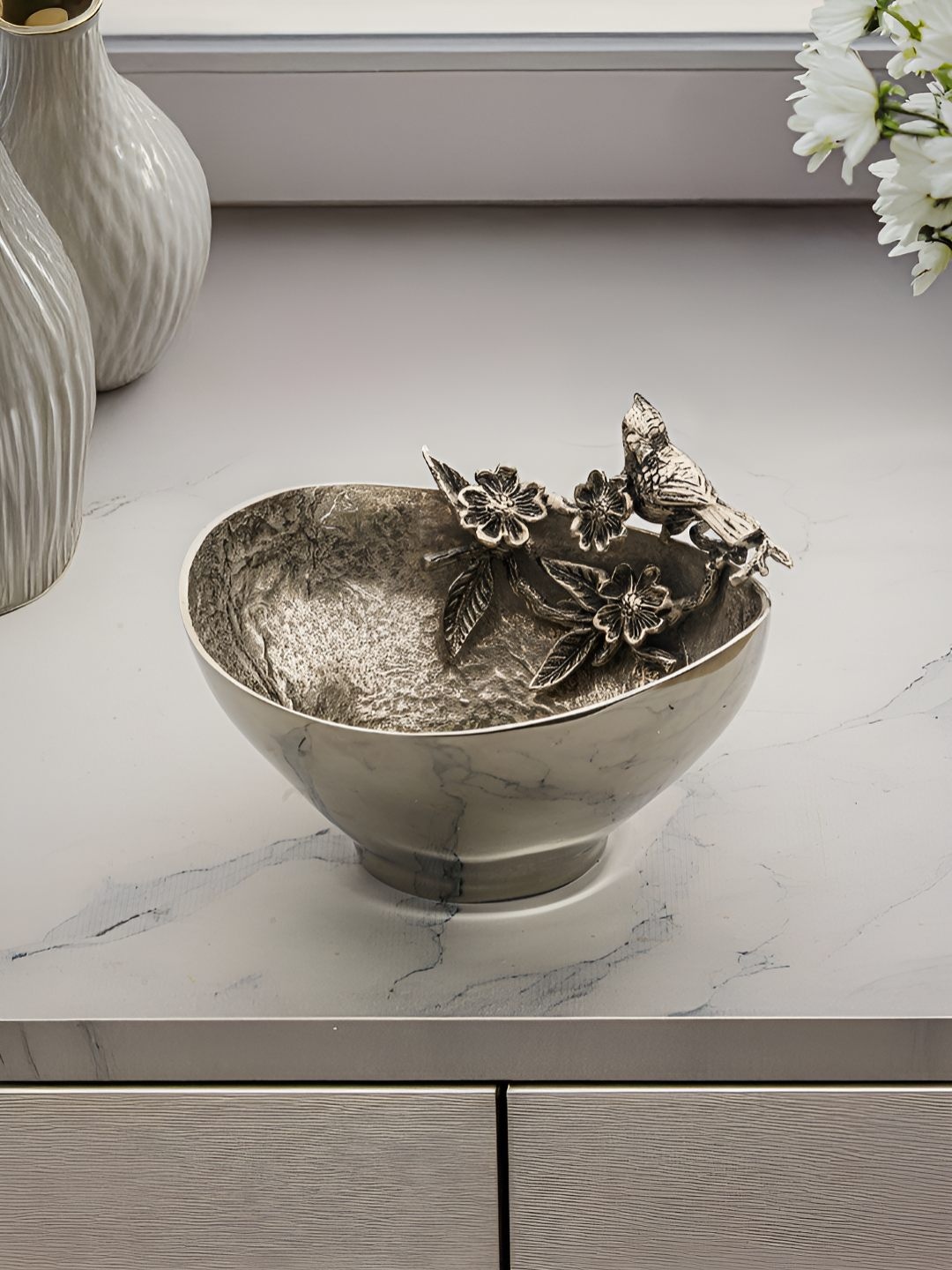 

Troveas Silver-Toned Textured Flutter Aluminium Serving Bowl