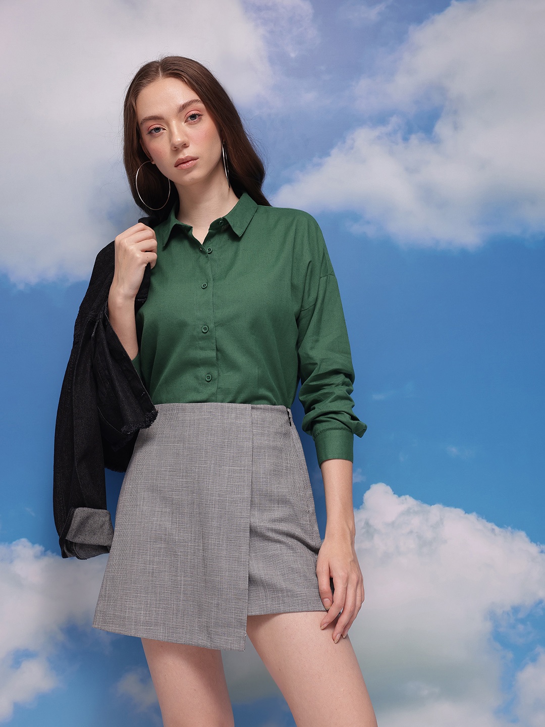 

CORSICA Women Cotton Linen Casual Shirt, Green