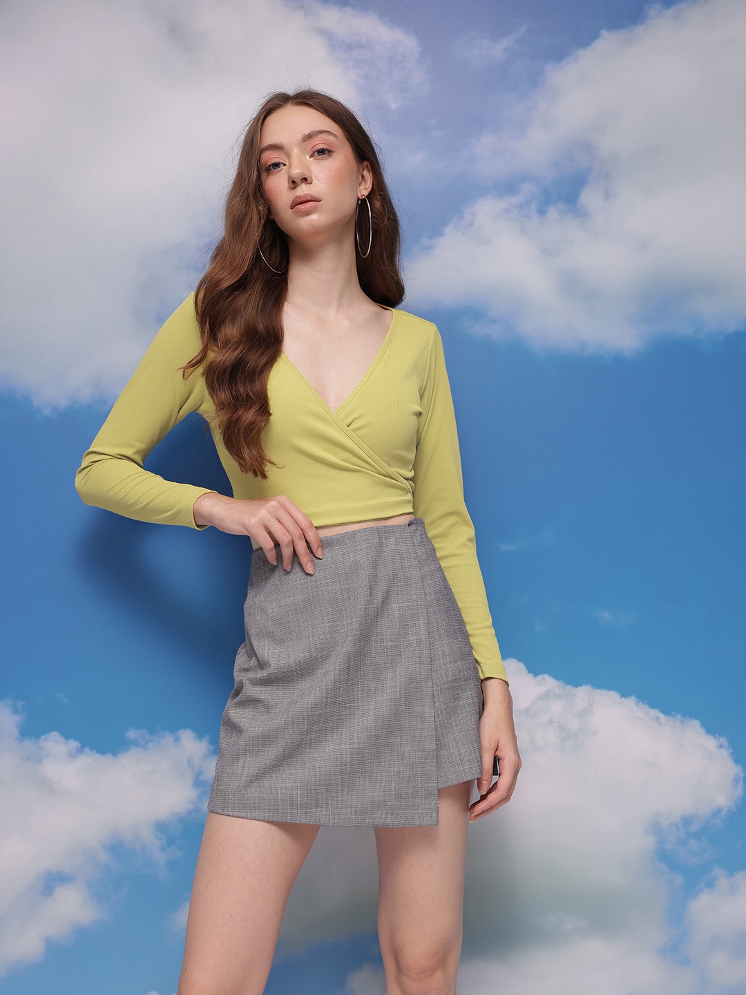 

CORSICA Ribbed Wrap Crop Top, Lime green