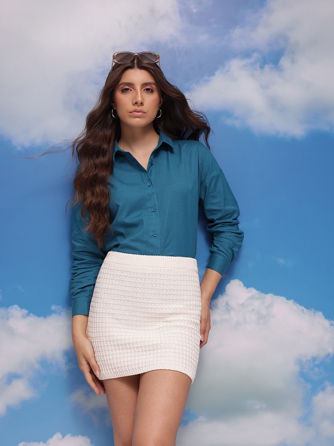 

CORSICA Women Cotton Linen Casual Shirt, Teal