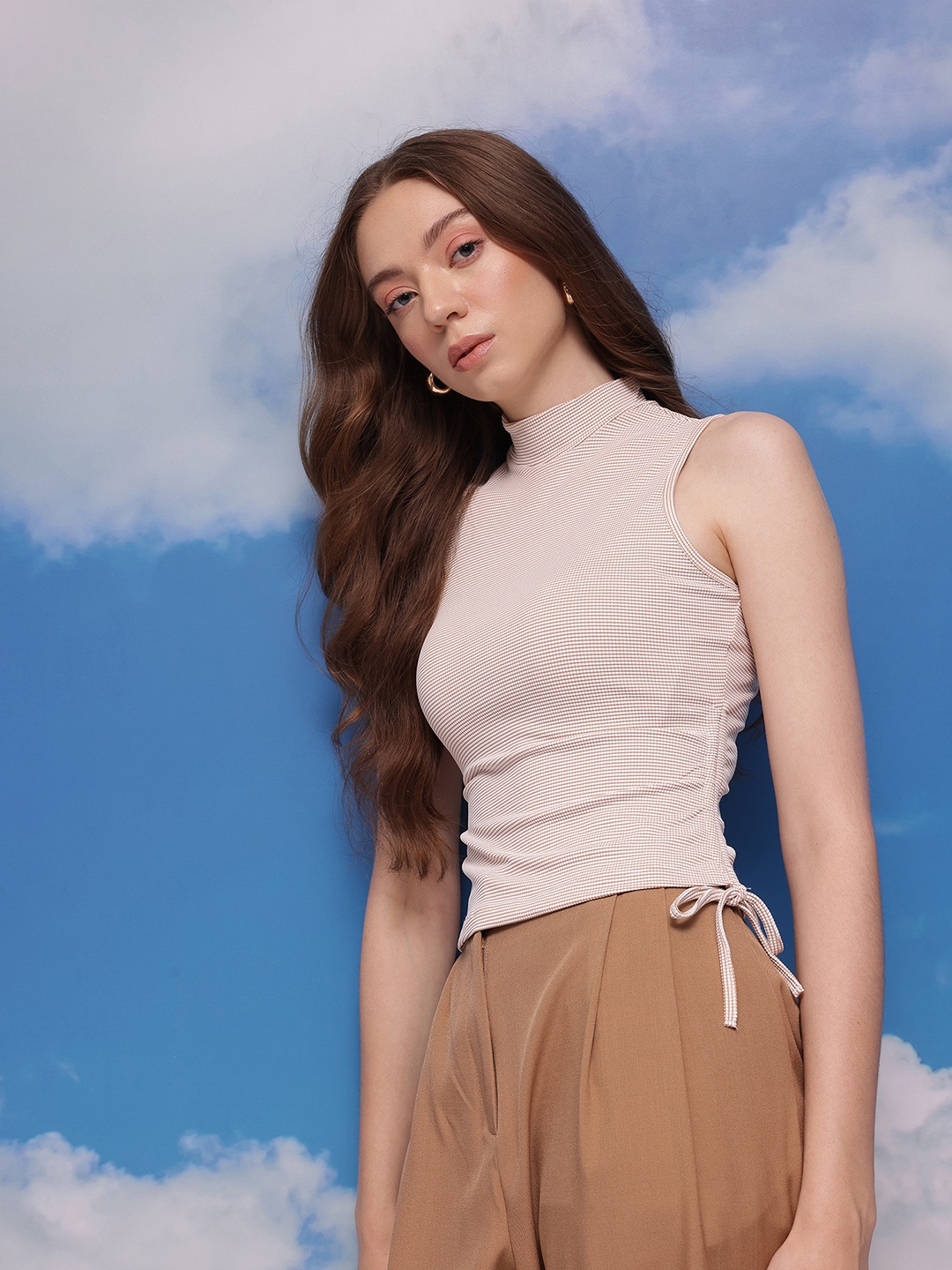 

CORSICA Textured Ruched Top, Brown