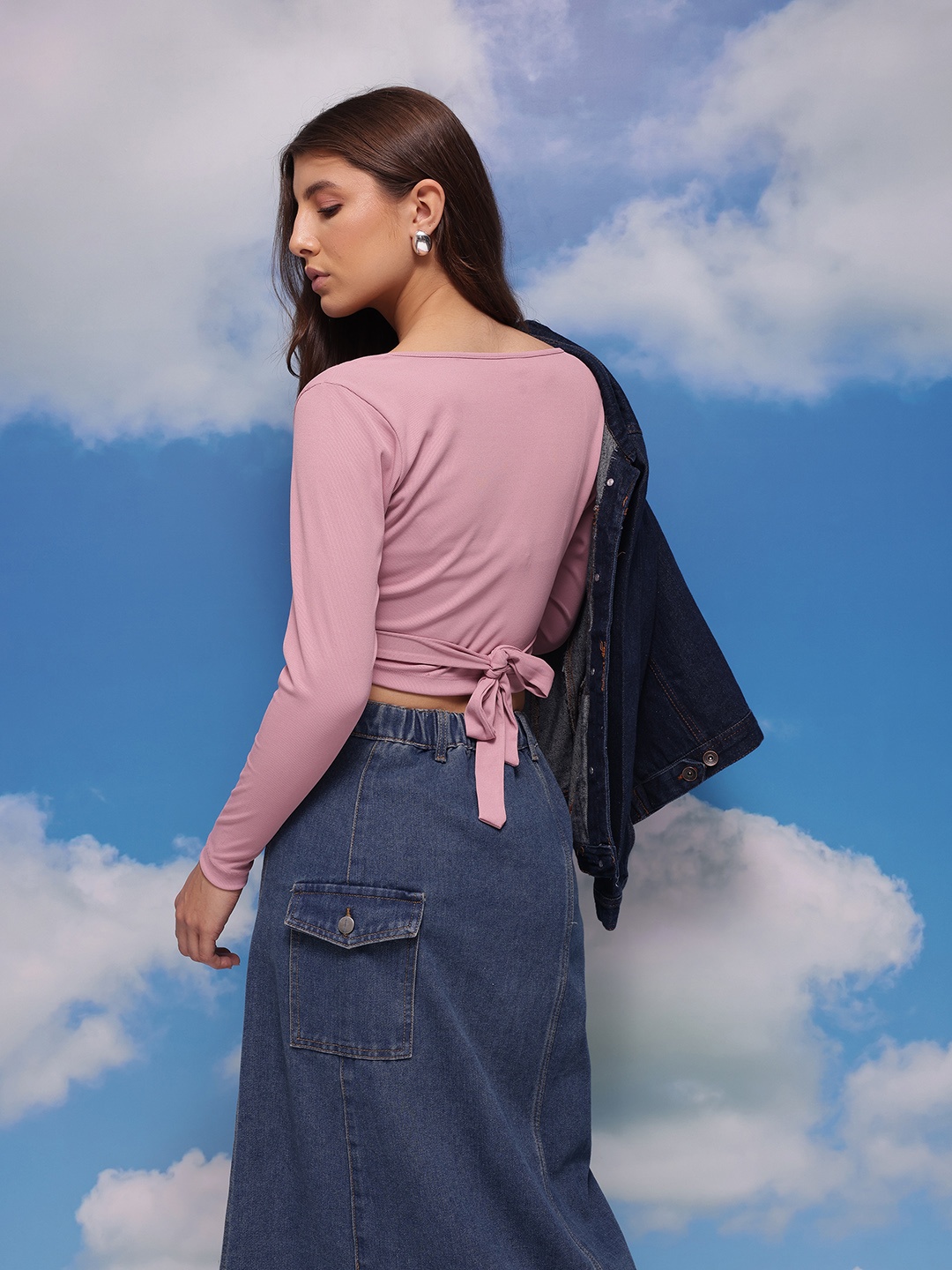 CORSICA Ribbed Wrap Crop Top, Rose