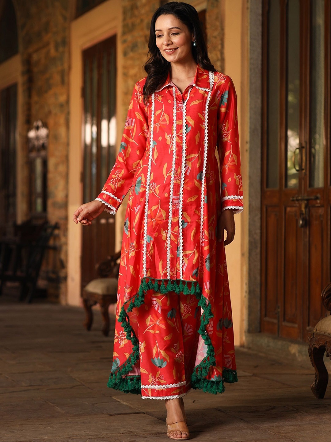 

ASHEERA Printed Pure Cotton Tunic & Trouser, Orange