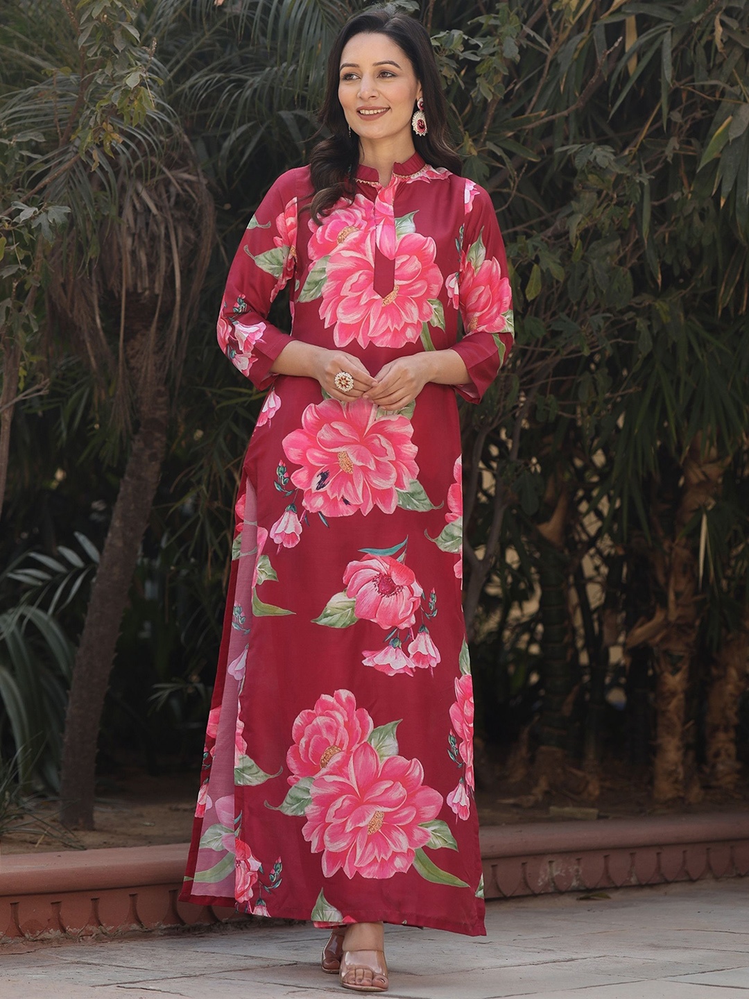 

ASHEERA Printed Pure Cotton Tunic With Trousers, Red