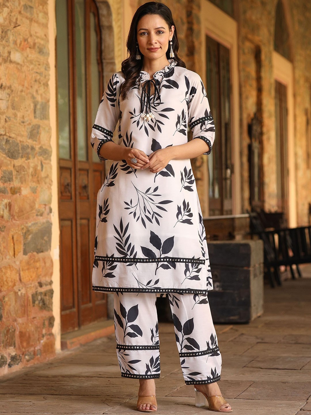 

ASHEERA Printed Pure Cotton Tunic & Trousers, White
