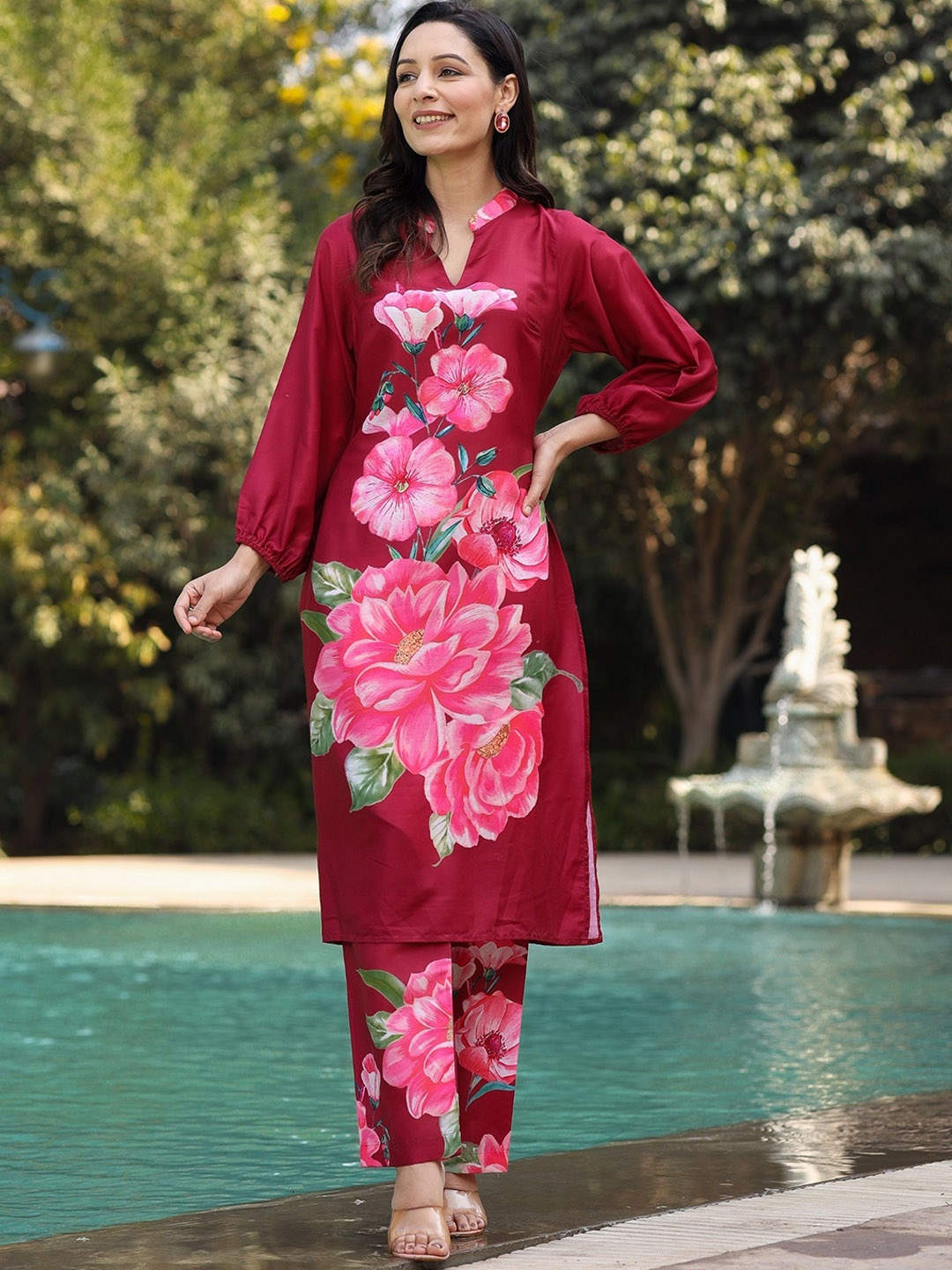 

ASHEERA Floral Printed Pure Cotton Top With Trousers, Red