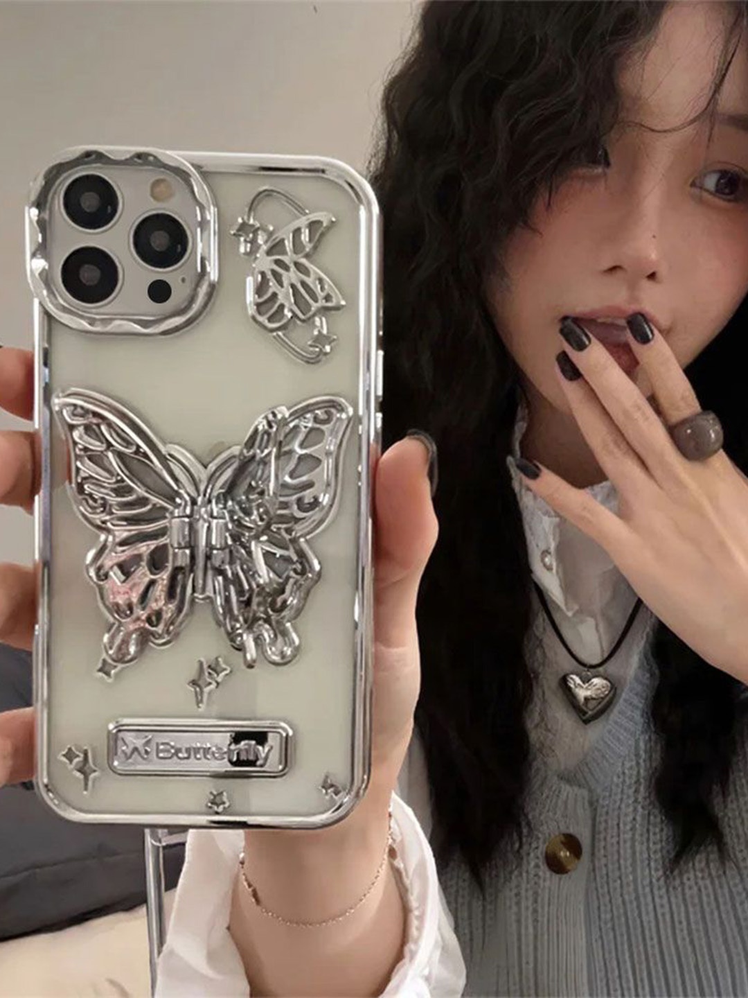 

Luxury Kase LK113 Electroplate iPhone 13 Pro Max Back Case, Silver