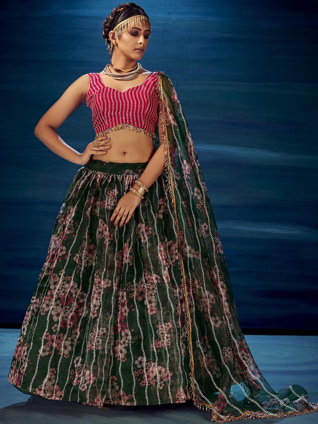 

KSM PRINTS Embroidered Sequinned Semi-Stitched Lehenga & Blouse With Dupatta, Pink