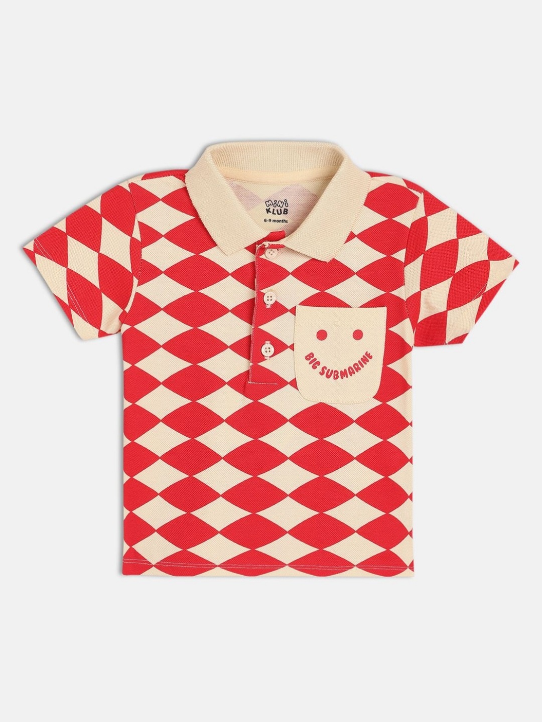 

MINI KLUB Boys Geometric Printed Polo Collar Pure Cotton T-shirt, Beige