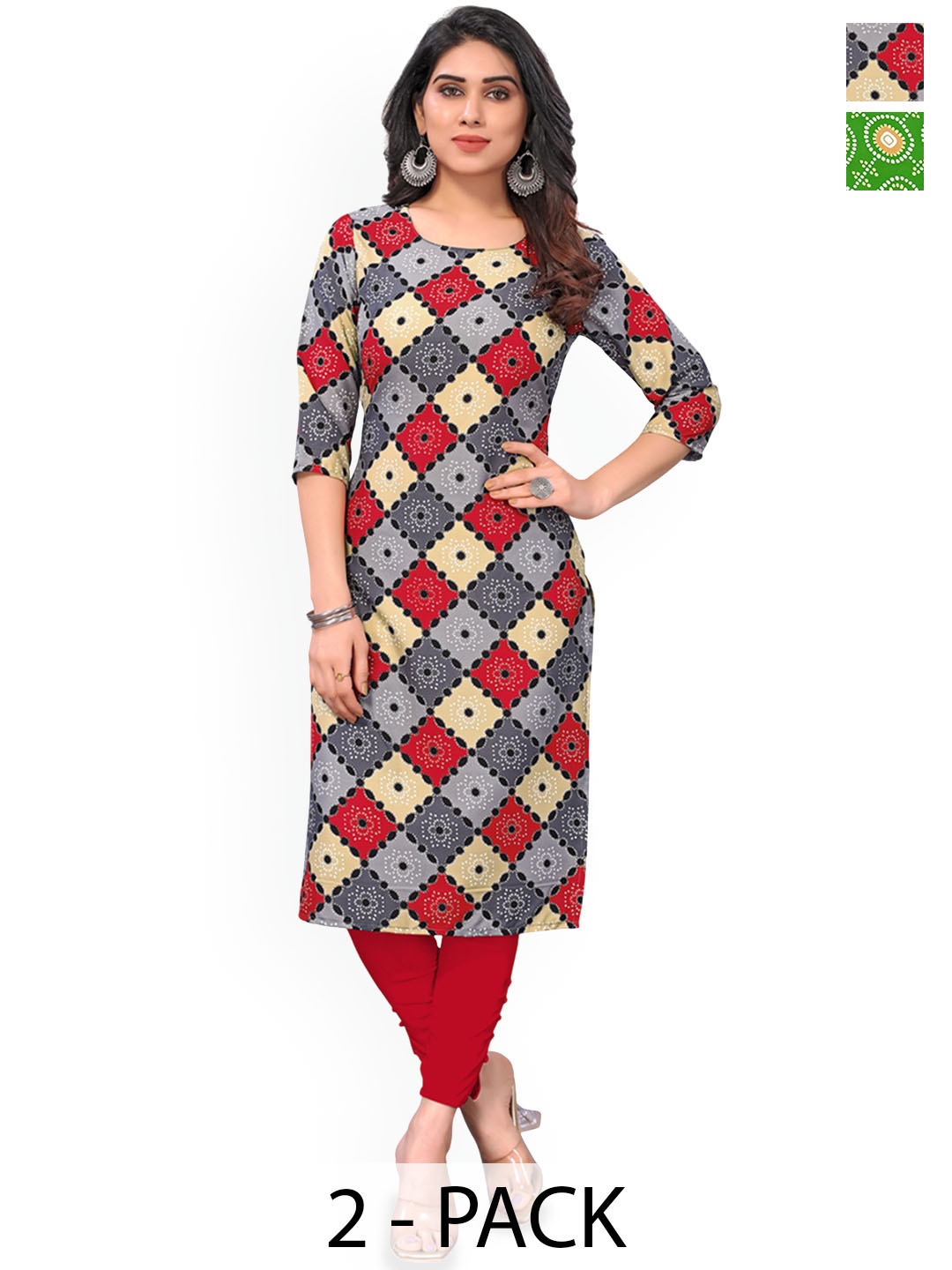 

KETAKI FASHION Selection of 2 Geometric Printed Straight Kurtas, Grey