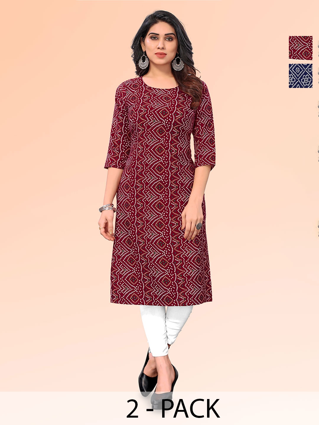 

KETAKI FASHION Selection Of 2 Bandhani Printed Straight Kurtas, Maroon