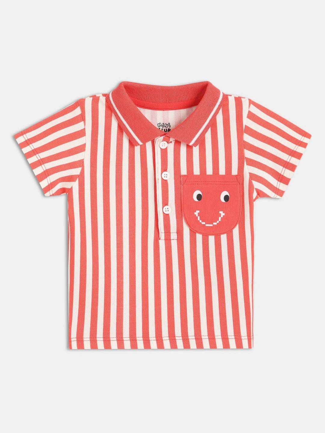 

MINI KLUB Boys Striped Polo Collar Pure Cotton T-shirt, White