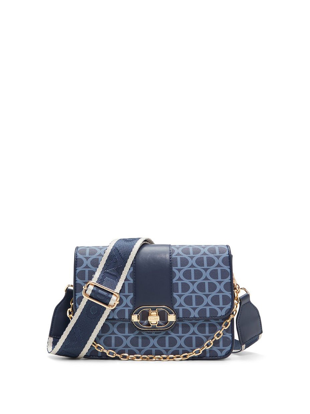 

ALDO Women Geometric Printed Structured Leather Shoulder Bag, Navy blue