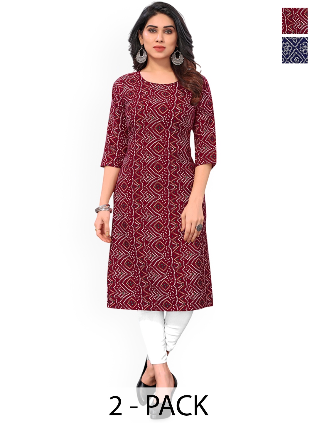 

KETAKI FASHION Selection of 2 Bandhani Printed Straight Kurtas, Maroon