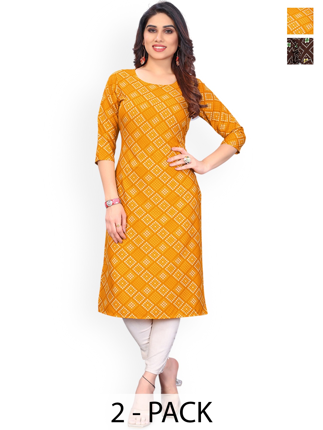 

KETAKI FASHION Selection Of 2 Geometric Printed Straight Kurtas, Yellow