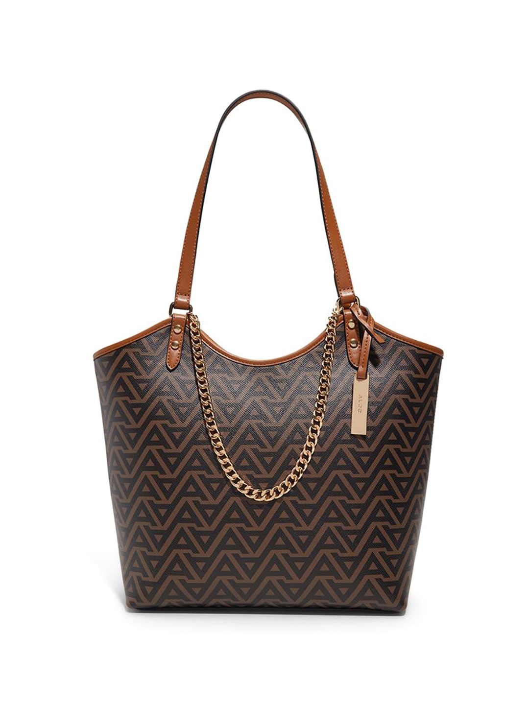 

ALDO Women Typography Printed Swagger Leather Shoulder Bag With Pouch, Brown