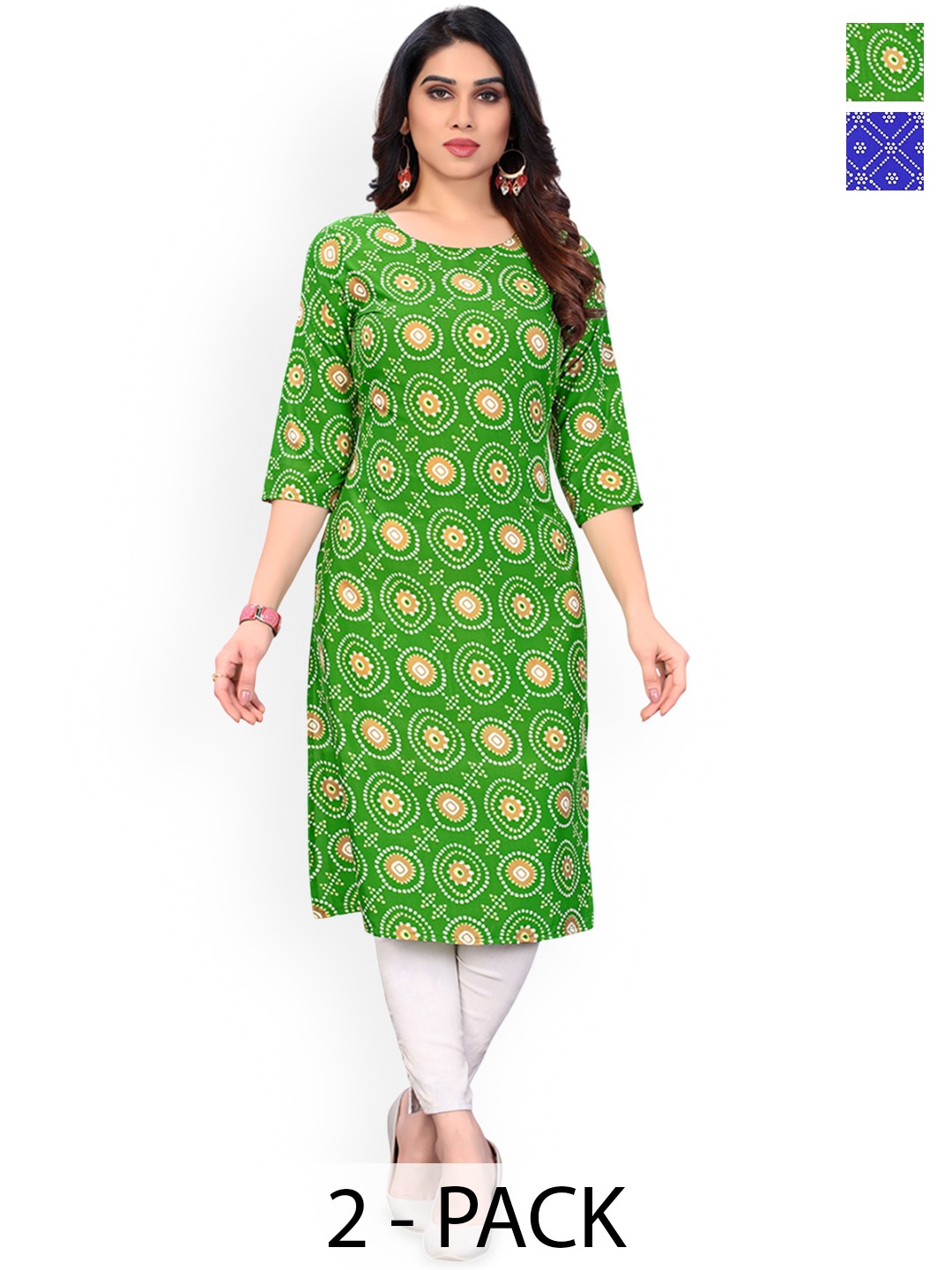 

KETAKI FASHION Selection of 2 Geometric Printed Straight Kurtas, Green