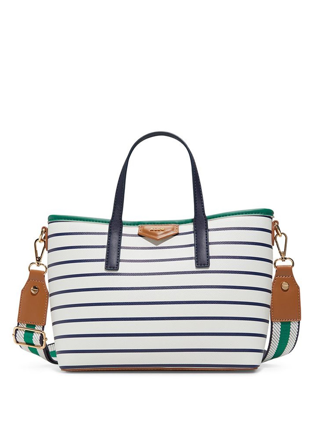 ALDO Women MILANY Striped Structured Leather Handheld Bag, White